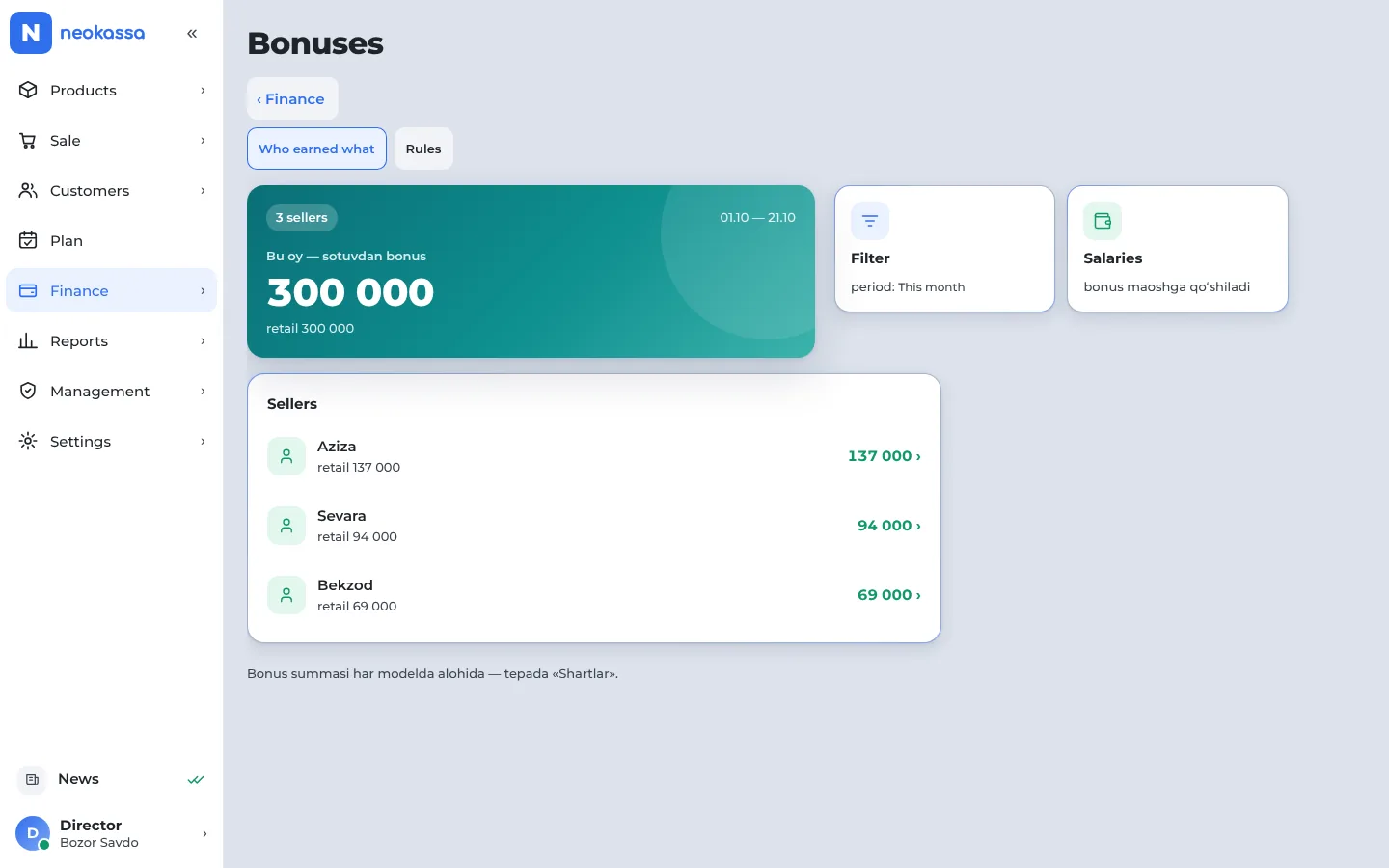 Bonuses — who earned what — on a computer