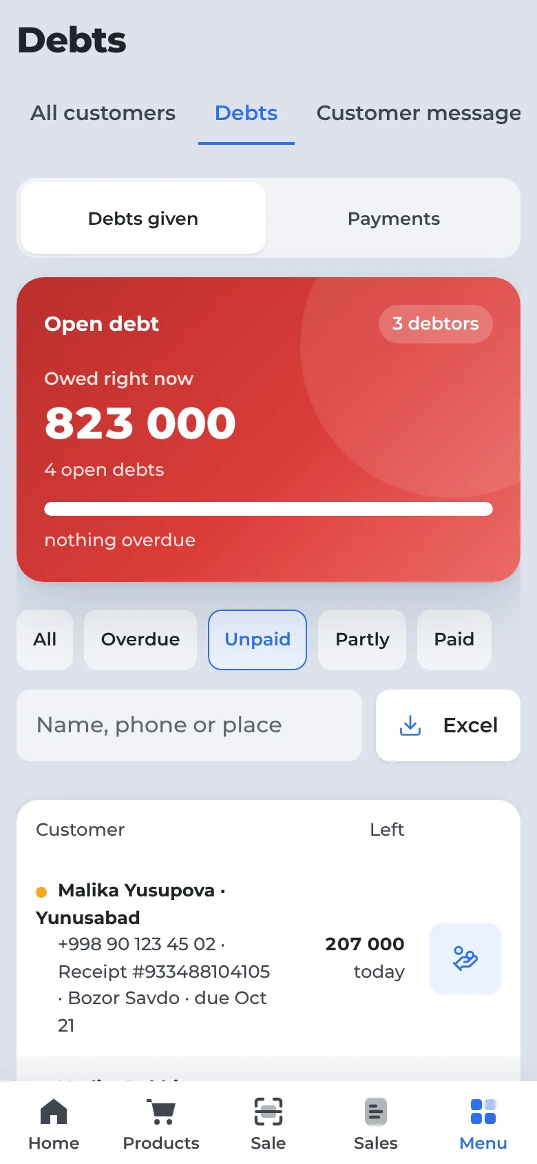 Who owes what — at a glance — on a phone