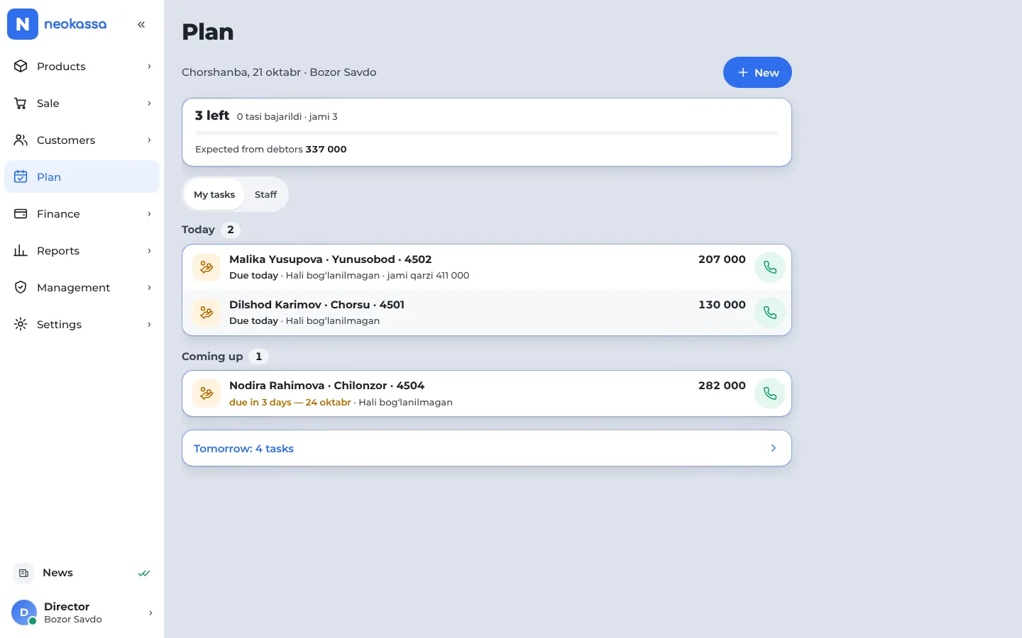Daily plan — on a computer