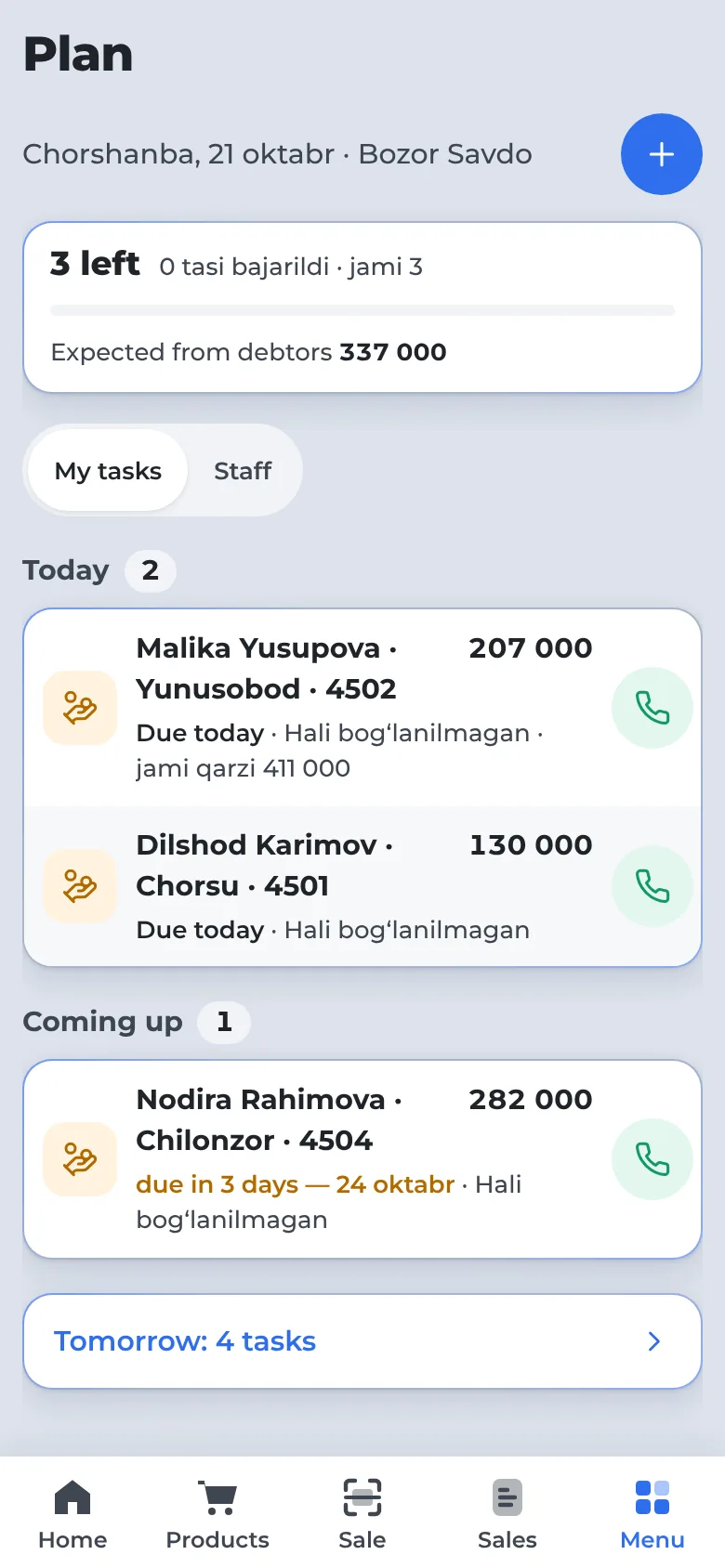 Daily plan — on a phone